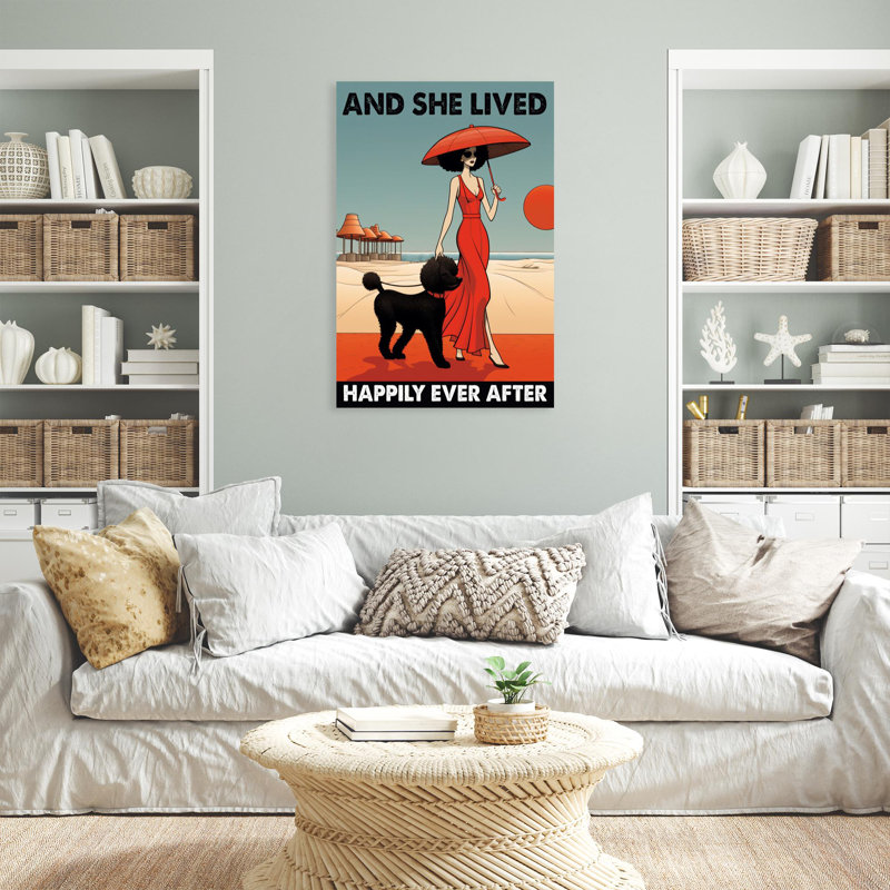 «Poodle And She Lived Happily», reproduction d'art graphique sur toile tendue, H 36 po x l 24 po x P 1,25 po