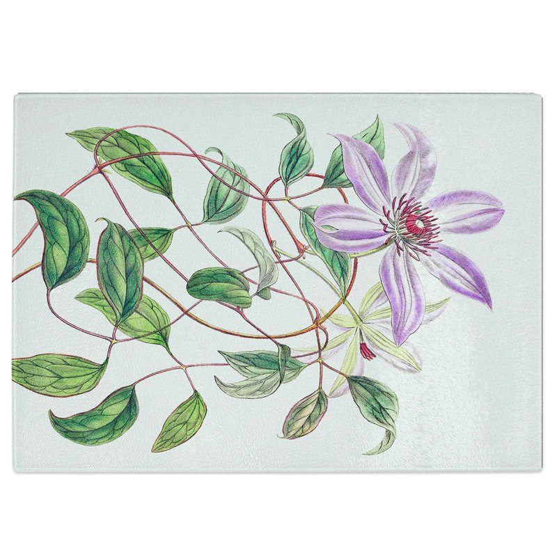 Tempered Glass Violet Clematis Flowers Chopping Board, 28.5 cm W x 20 cm L