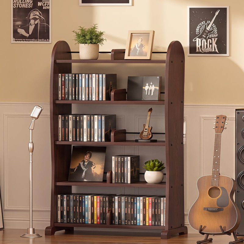 Armoire de rangement autoportante à cinq niveaux pour DVD avec séparateurs réglables, tablette multimédia et support à CD