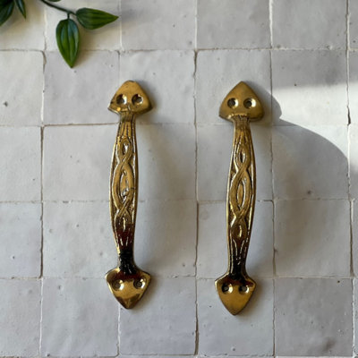 Vintage Pair of 2 Door Pull Handle 6 Inch Brass Door Handle for Door Cupboard and Bedroom Décor