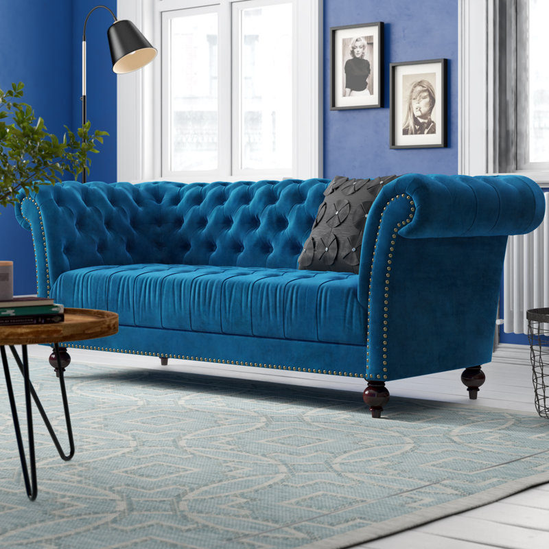 Benner Velvet Chesterfield Sofa, Blue
