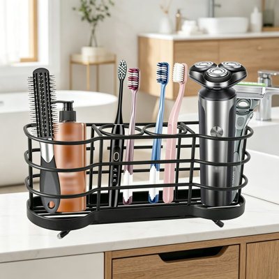 Stainless Steel Wall Mount Toothbrush Holder With Self-Adhesive Backing, 4-Slot Bathroom Organizer For Shower, Countertop Storage Of Toothbrushes And Razors