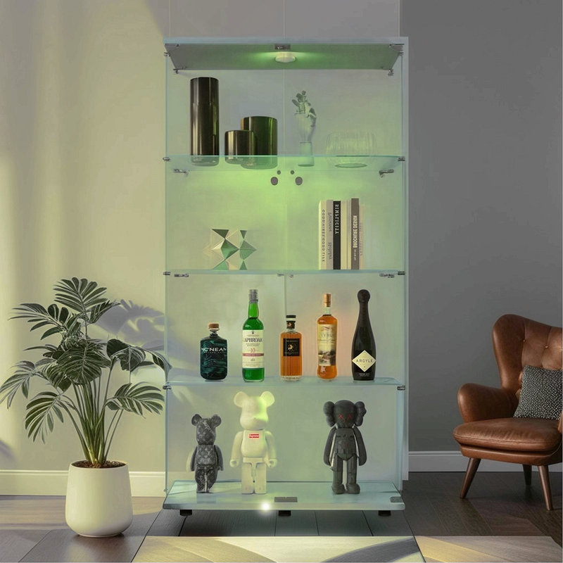 Vitrine lumineuse en verre à deux portes avec 4 tablettes, Blanc