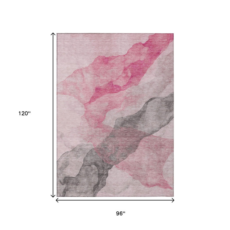 Tapis extérieur lavable abstrait 8 pi x 10 pi gris et rosé