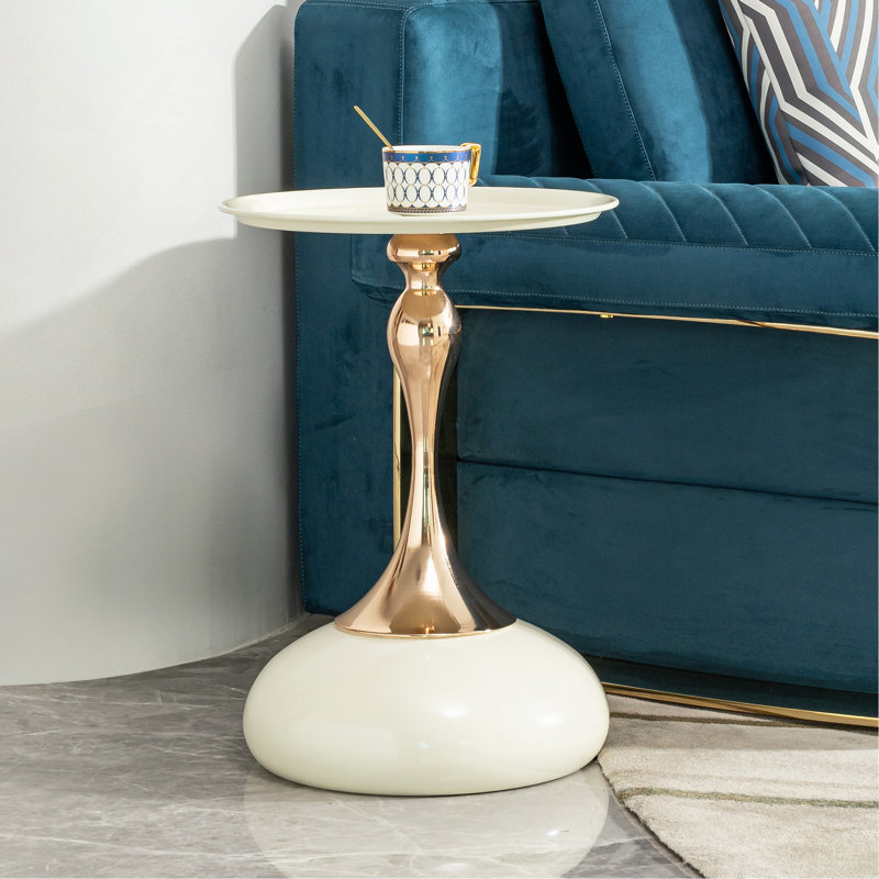 Petite table basse ronde, Or, Blanc