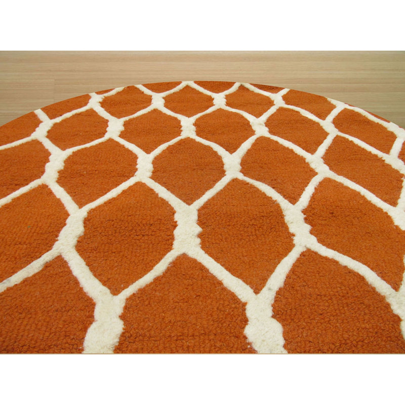 Tapis orange en laine touffeté à motif géométrique, Rond 6 pi