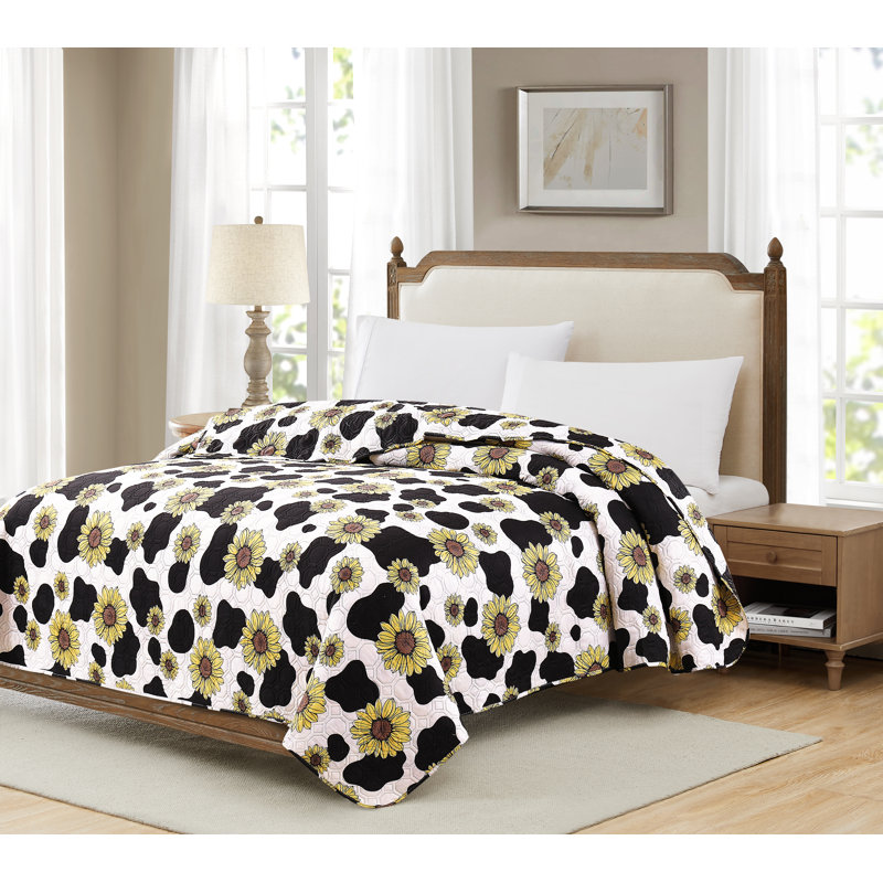 Courtepointe en microfibre Cow Sunflowers Farmhouse, Courtepointe simple