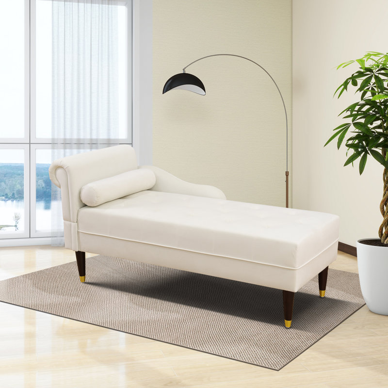 Chaise longue de salon en tissu sherpa blanc avec structure en bois massif