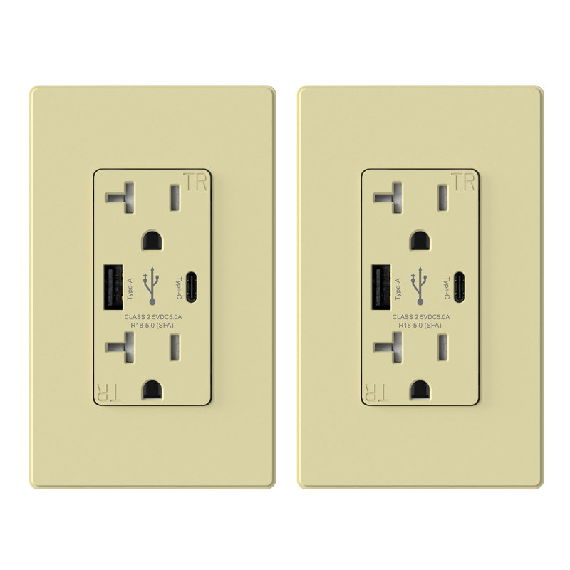 20 Tamper Resistant Duplex Outlet, Ivory, 2