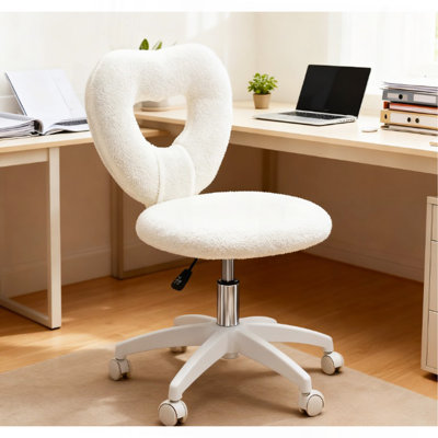 Office Task Chair, Heart Chair With Swivel Wheels, White