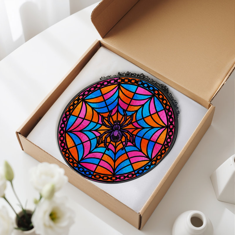 12"H Spider Web Stained Glass Window Panel