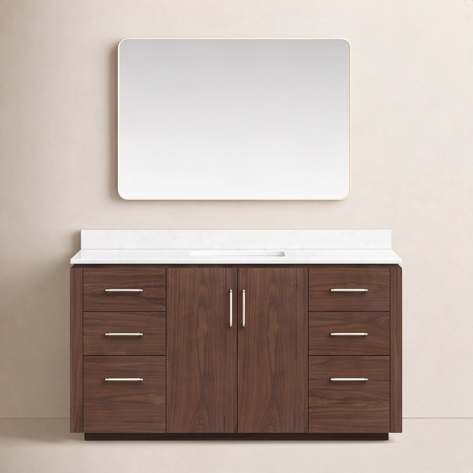 Cloverfield 60'' Single Bathroom Vanity, Natural Walnut, Gold