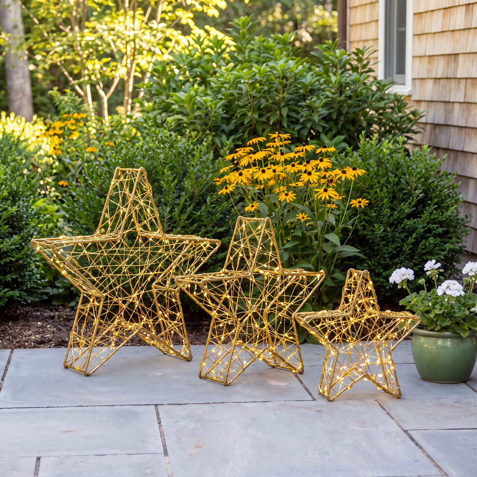 3-Piece 14" LED Lighted Gold Star Set, Gold