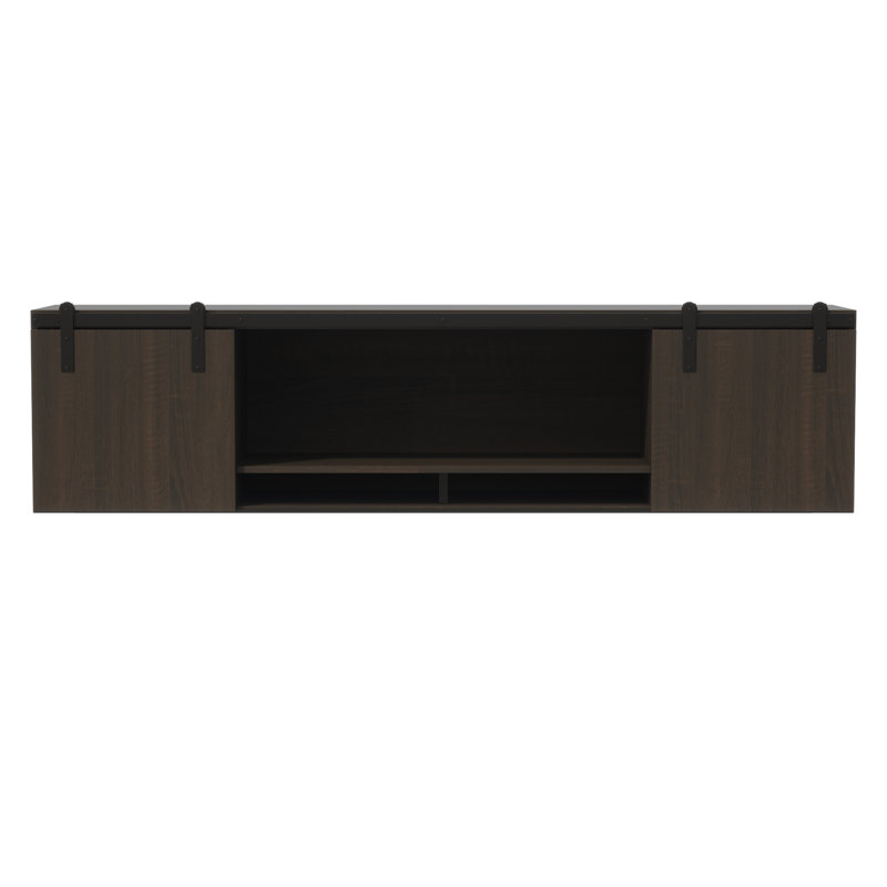 Mirella Wall-Mounted Hutch with Sliding Wood Doors, Stone Gray, 18" H x 72" W x 15" D