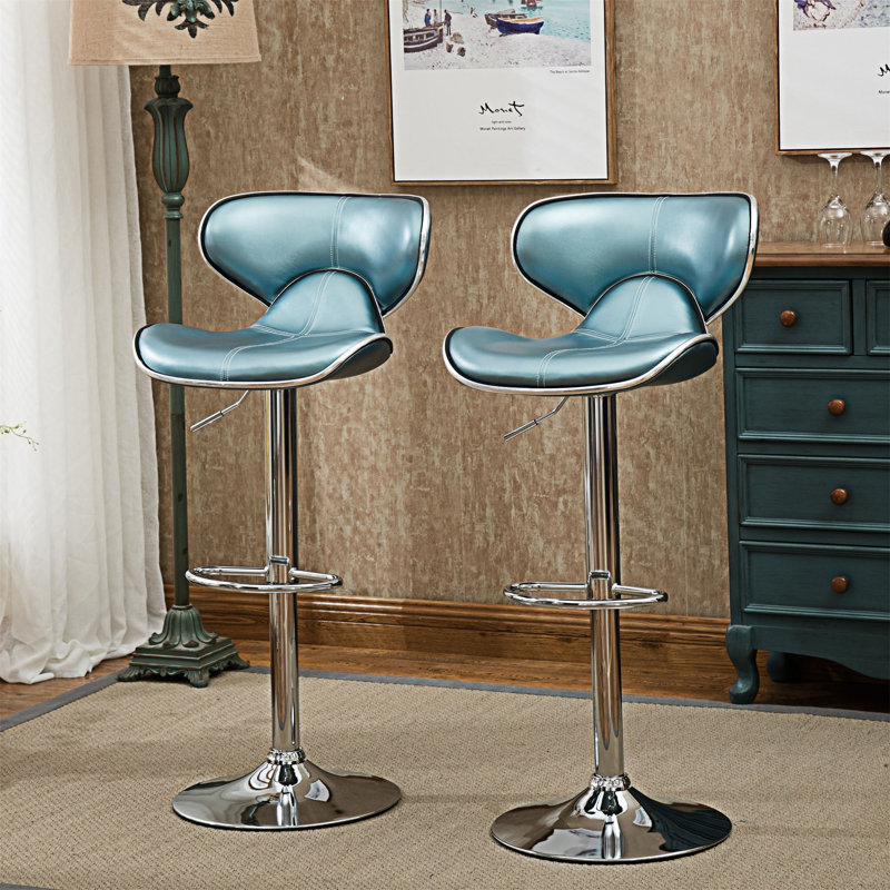 Leopoldo Swivel Upholstered Adjustable with Metal Frame, Blue