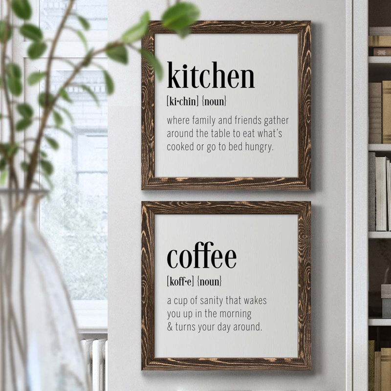 Kitchen Kitchen - Ensemble de 2 encadrements d'art textuel sur toile, Cadre brun, H 20 po x l 40 po x P 1,5 po