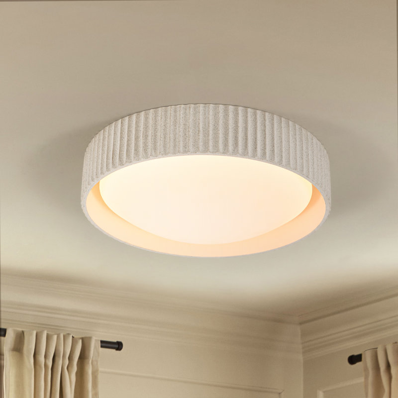 Carran 25W LED Flush Mount Ceiling Light with Ribbed Cement Finish and Beige Frame, 25 W, 2.85" H x 13.8" W x 13.8" D