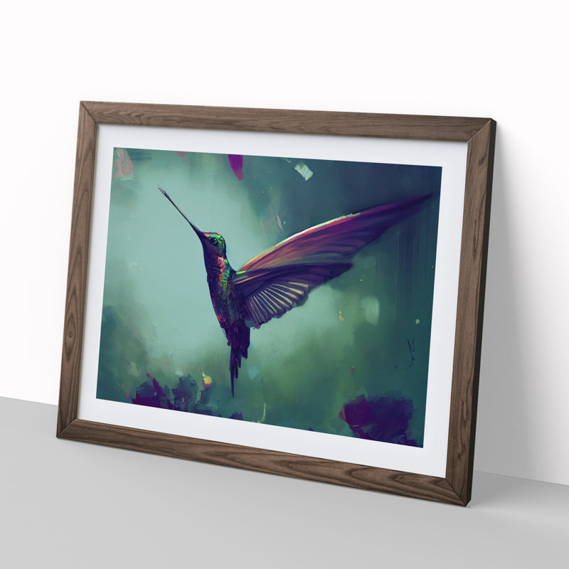 Hummingbird Vol.5 Abstract 1 Piece Single Picture Frame Painting, 34cm H x 46cm W x 2cm D, Walnut