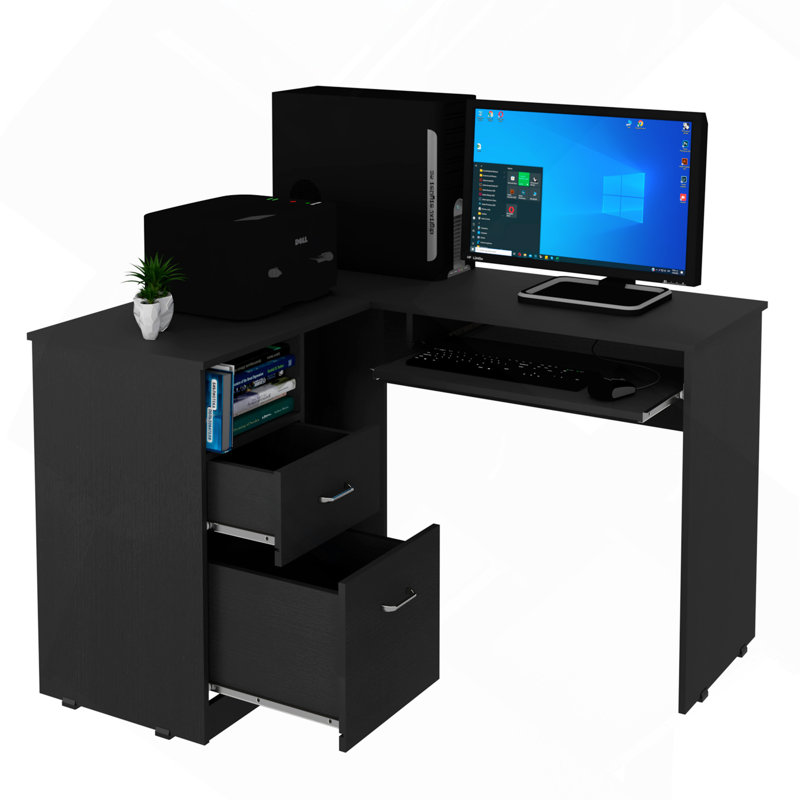Bureau en L Bradford, tablette à clavier, finition noire, Noir