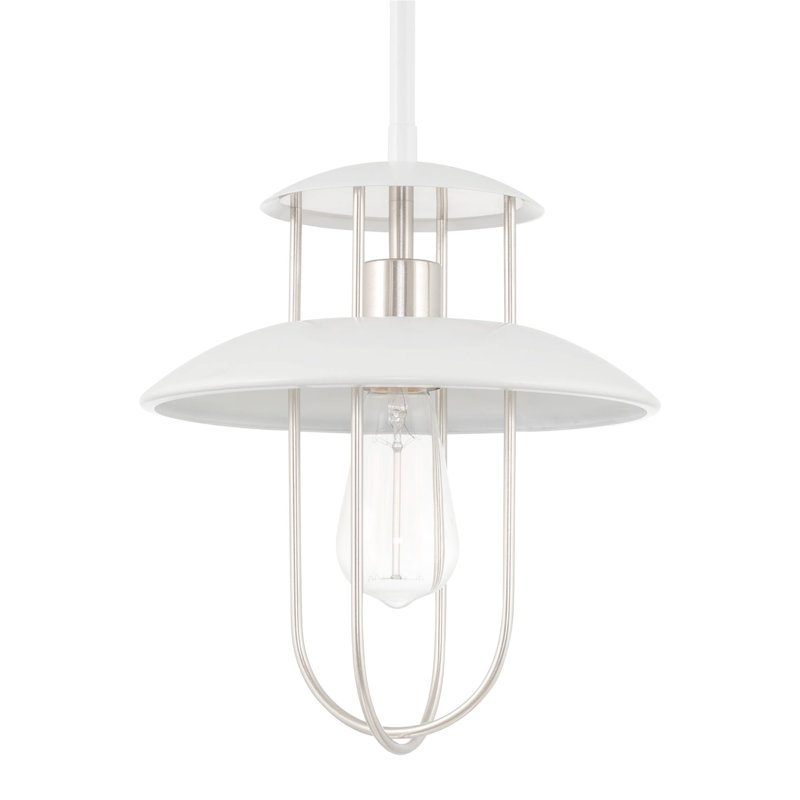 Luminaire suspendu de style campagnard suspendu en métal 12 po, hauteur réglable, blanc + finition nickel brossé