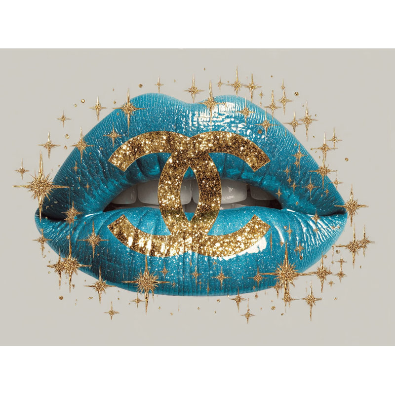 «Glam Lips with Gold Sparkle», art mural, H 24 po x l 16 po