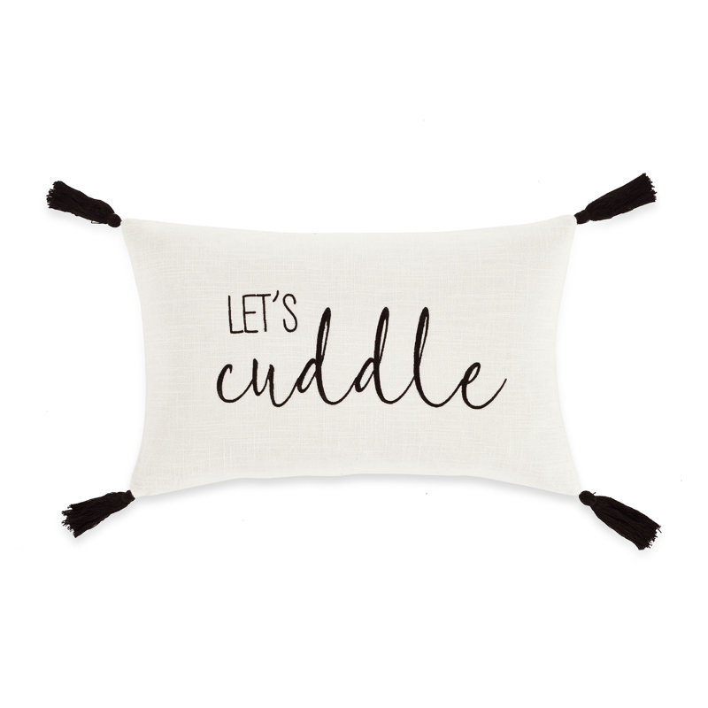 Let's Cuddle Embroidered Off-White Cotton Throw Pillow