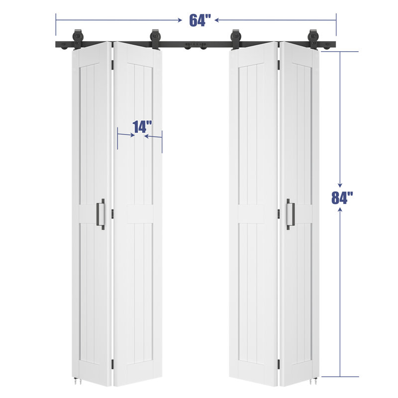 Porte de grange pliante en bois manufacturé avec trousse de quincaillerie montée sur le dessus, 56 po x 84 po