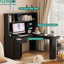 Bureau en L avec chargeur, bureau d'ordinateur avec tiroirs, bibliothèque, bureau d'angle moderne, bureau personnel, bureau d'écriture en L, bureau d'ordinateur en fibre de carbone avec rangement, noir