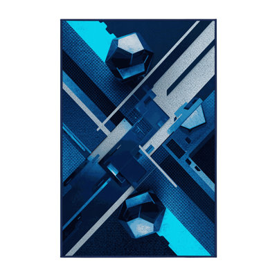 Soft Plush Ebbert Sleek & Chic Modern Geometric Shapes Area Rug in Blue – Navy Binding