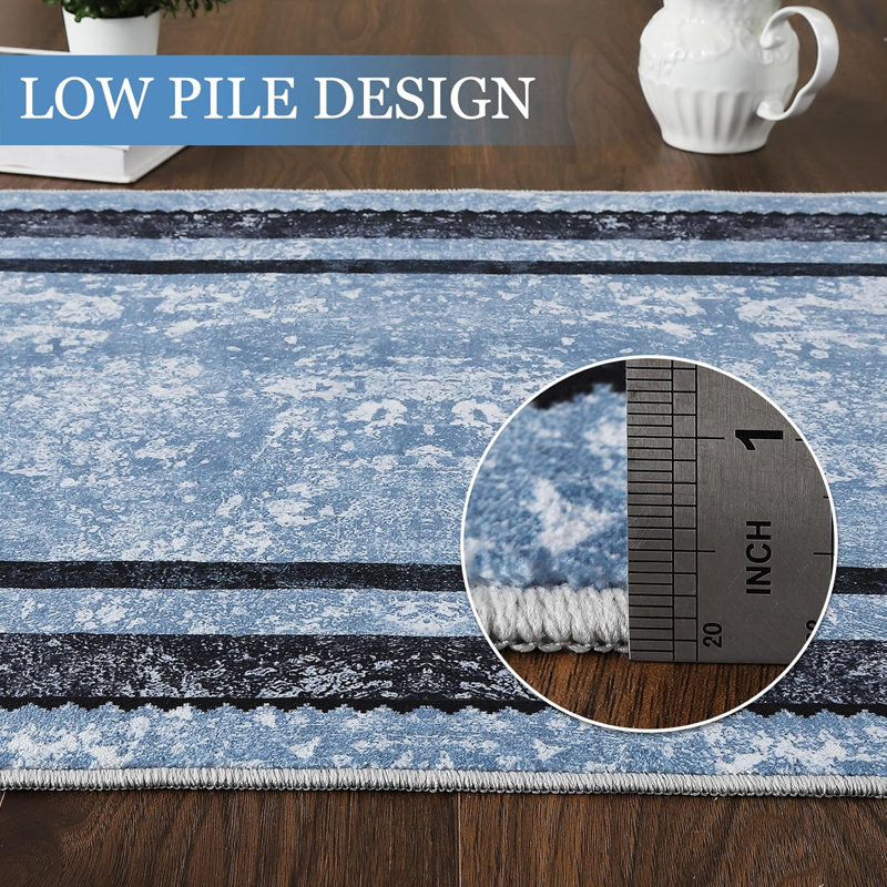 Modern Bordered Washable Rug Non Slip Throw Rugs for Entryway Soft Bedroom Entry Mat Non-Shedding Accent Rugs Black 2 * 6ft