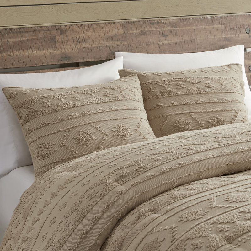 Tan Full Down Alternative Microfiber Comforter Set with Gathered Embellishment