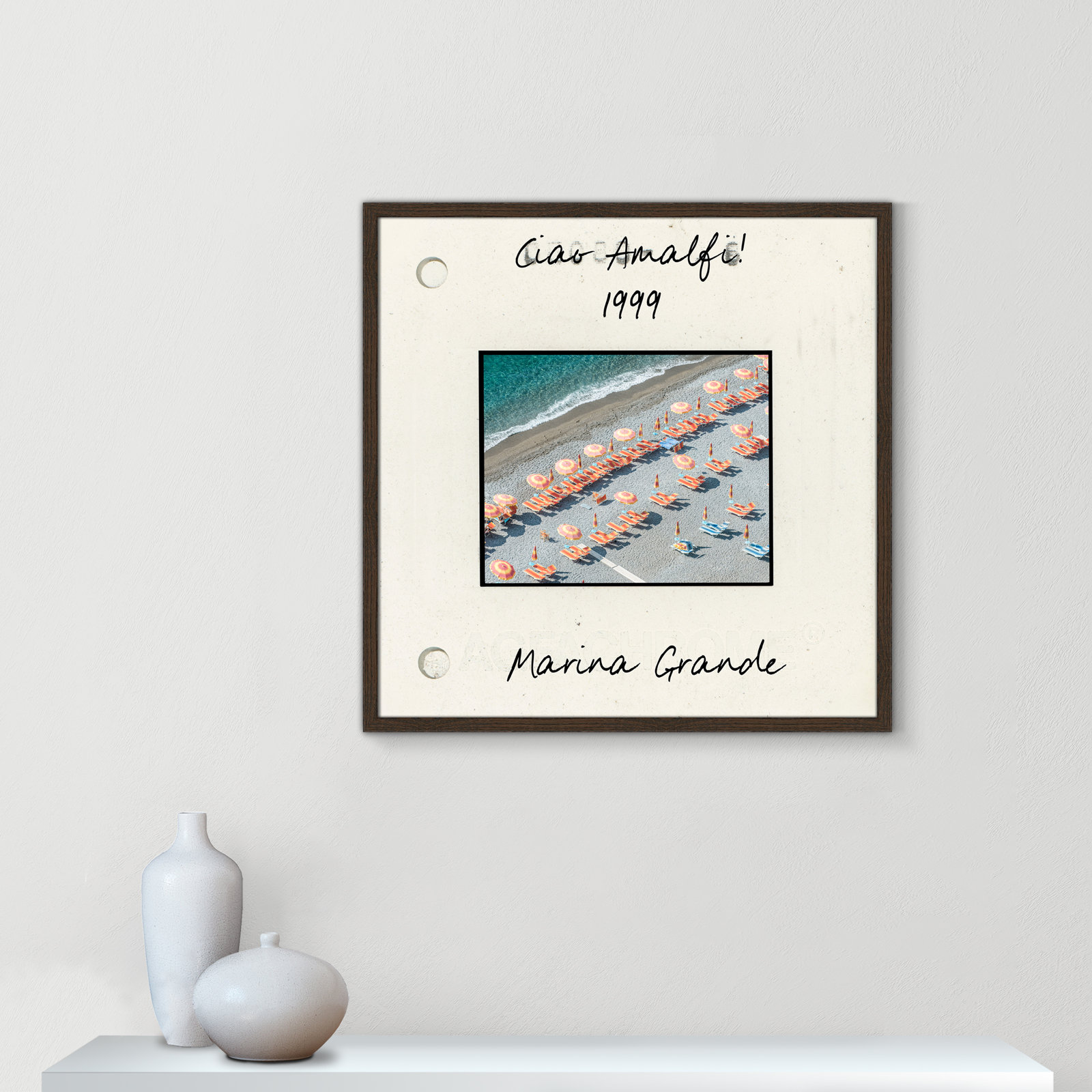 Travel Slide Collection "Amalfi, Italy - Marina Grande" Print, Walnut Single Picture Framed Paper