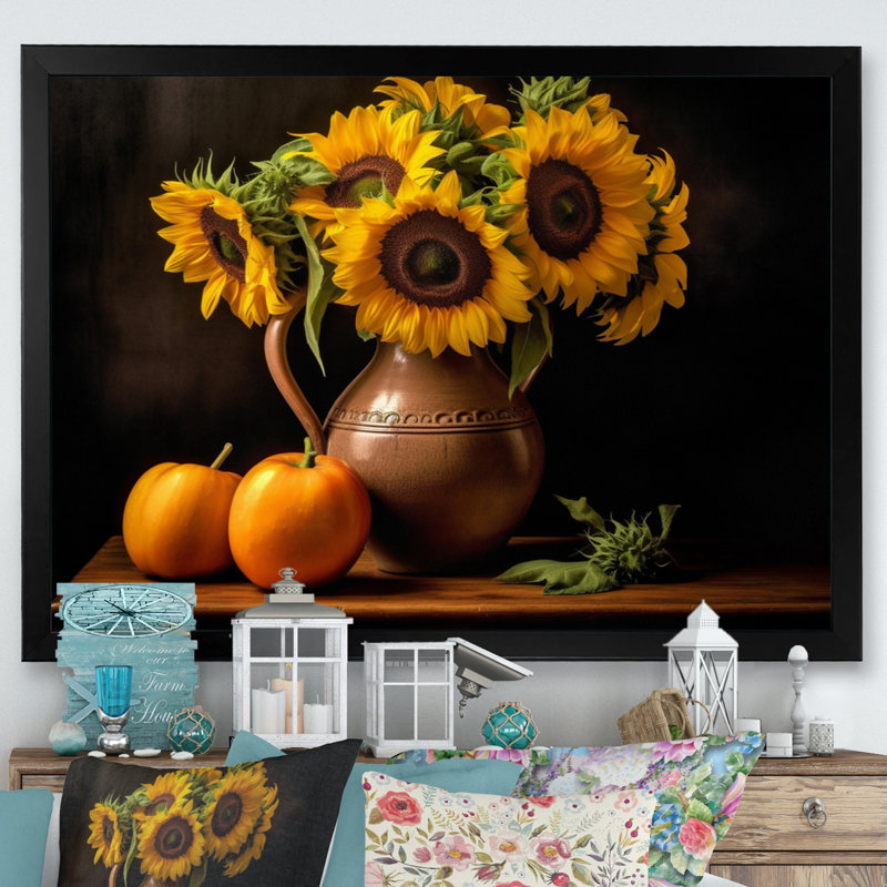 Tournesol doré nature morte II, H 16 po x l 32 po x P 1 po, Cadre photo noir
