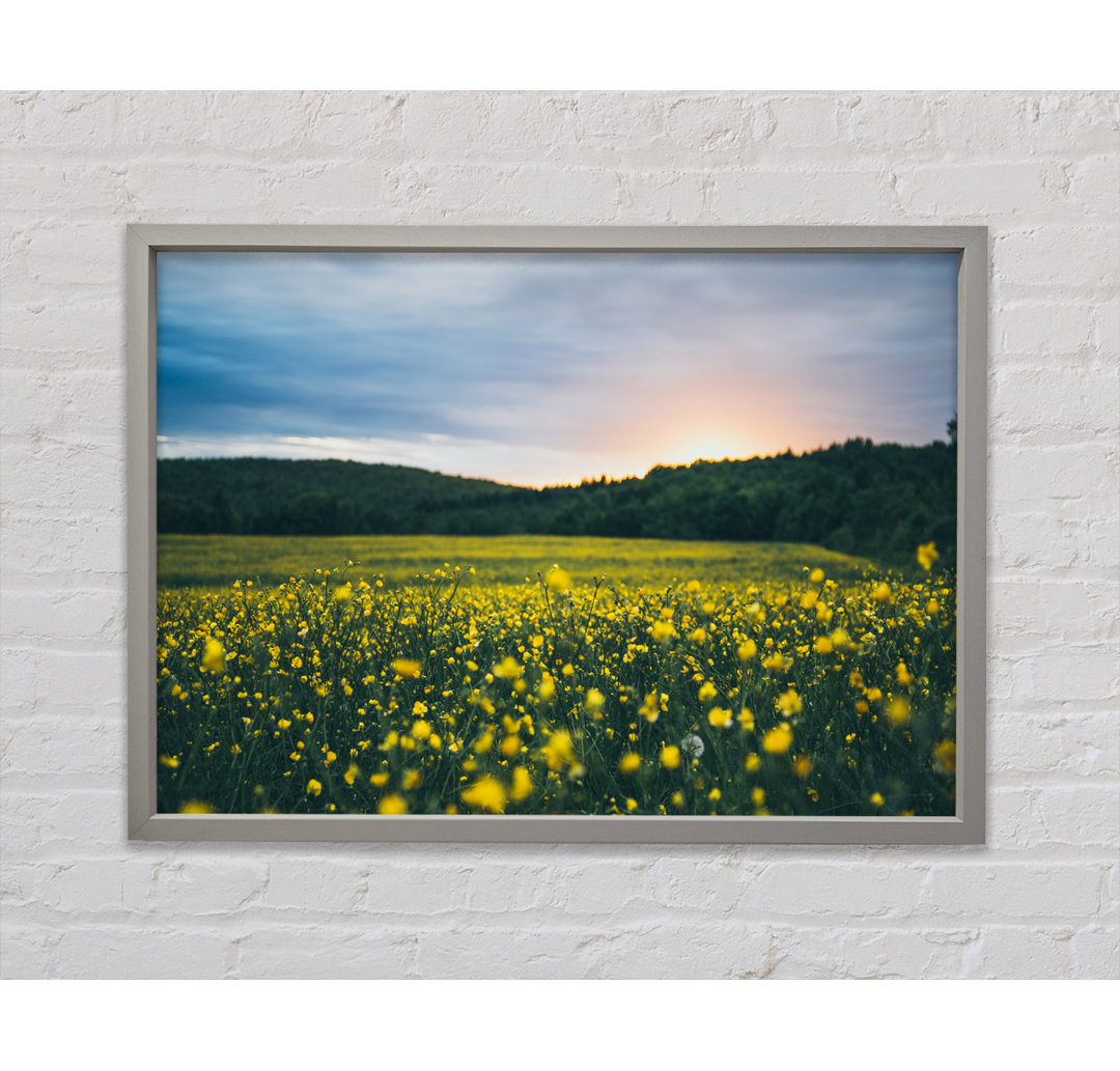 Surreales Feld mit gelben Blumen - Einzelner Bilderrahmen Kunstdrucke auf Leinwand