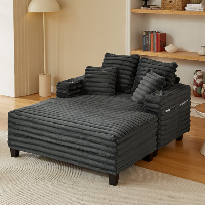 64" Chaise Lounge Chair Indoor, Amsleekey Oversized Sleeper Chair With Wood Frame, Upholstered Sofa Bed For Living Room, Movie Room, Bedroom With 4 St