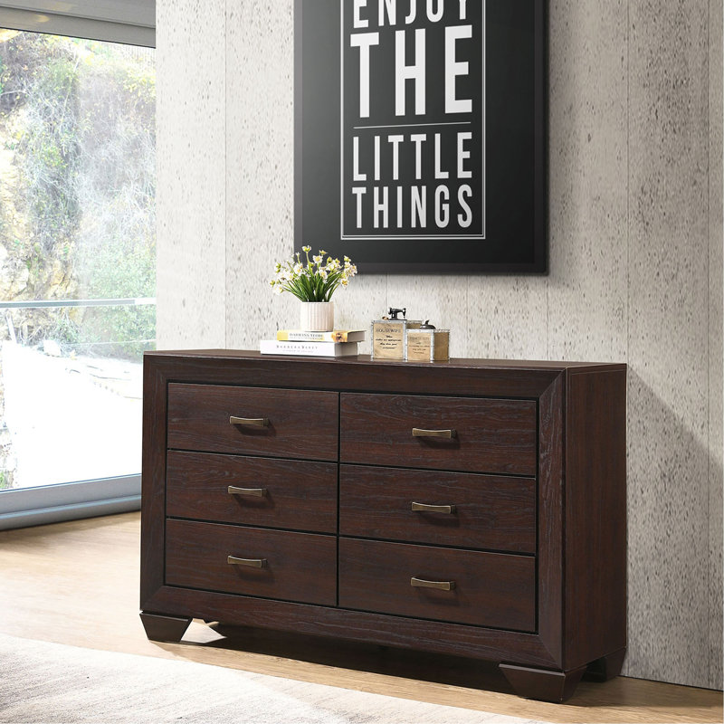 Commode de rangement Mid-Century à 6 tiroirs, Espresso