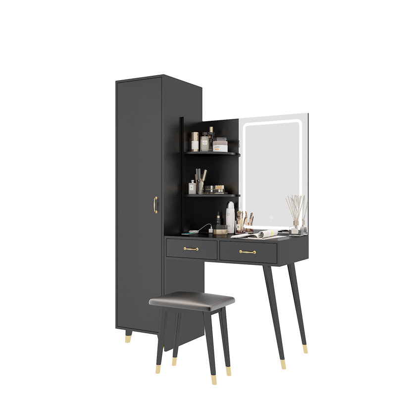 Ensemble de coiffeuse avec garde-robe Kunze, Noir