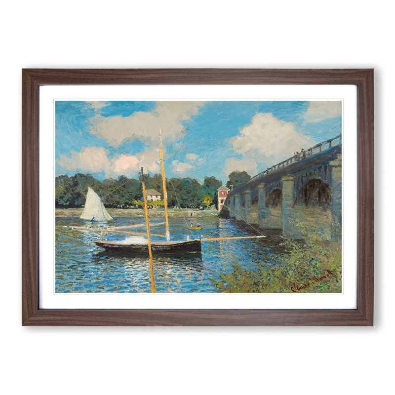 The Bridge at Argenteuil by Claude Monet - Picture Frame Painting, Walnut Framed, 27cm H x 36cm W x 2cm D