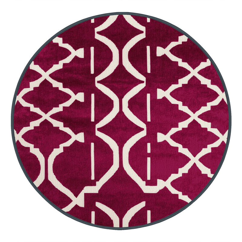 Machine Washable Trellis Red Area Rug, Round 5'