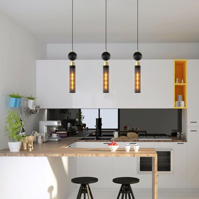 Black And Gold Metal Mesh Cylinder Pendant Light