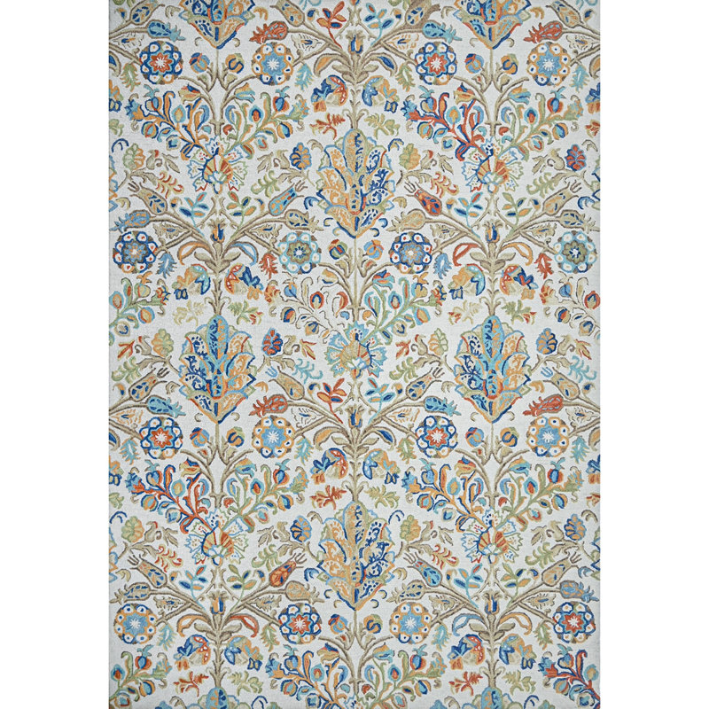 Tapis bleu / beige / vert en laine touffeté à la main Florals Acacia, Rectangulaire 9 pi x 13 pi