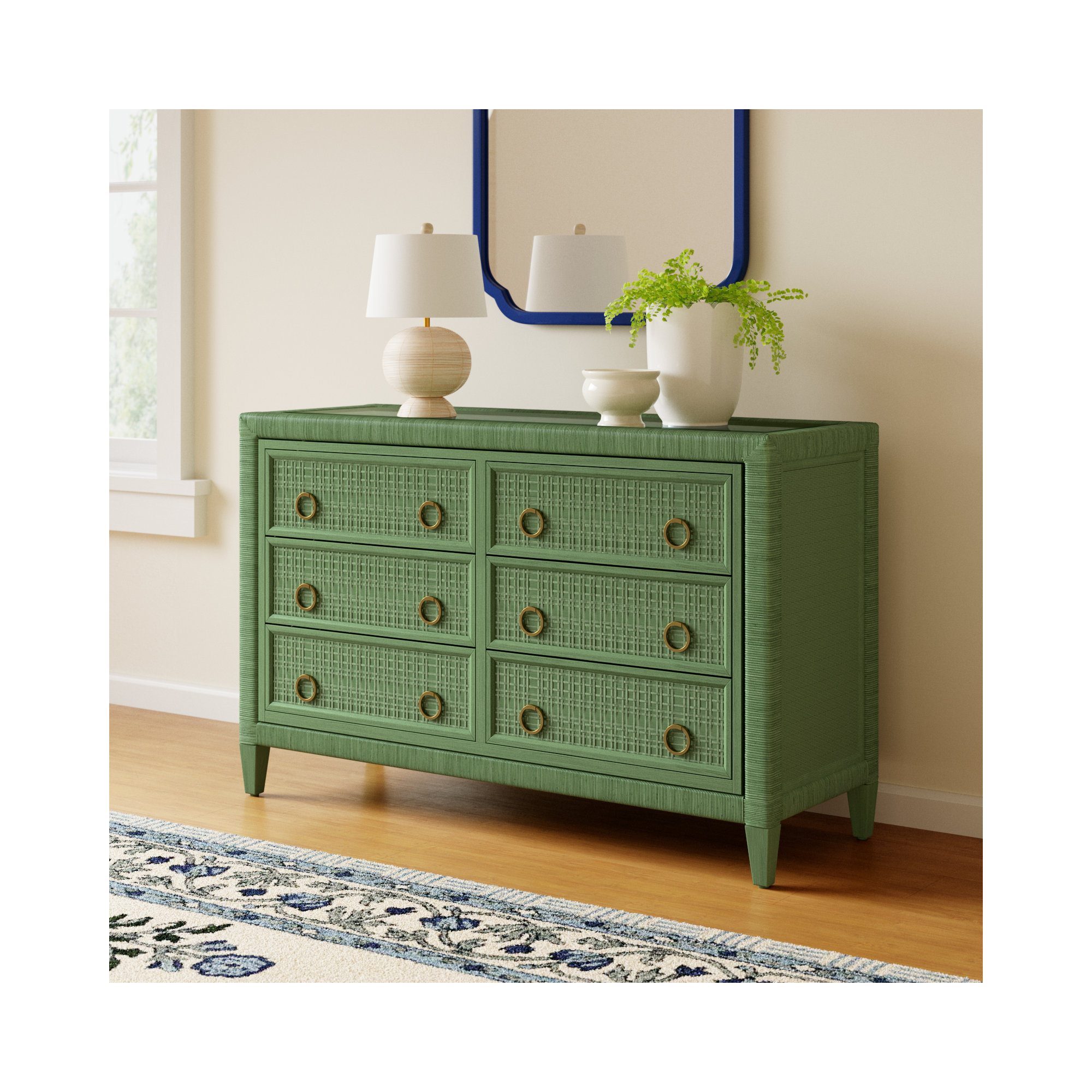 Monterey 6 Drawer 54'' W Dresser, Celery, Yes, Brass