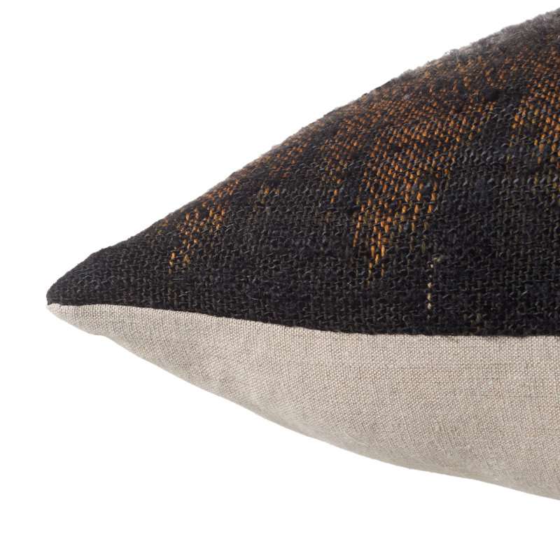 Harith Handmade Chevron Black and Orange Linen Square Pillow