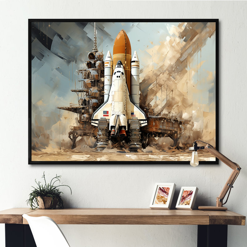 Abstrait Navette Spatiale Lancement I - Navette Spatiale Wall Art Living Room, H 24 po x l 32 po x P 1 po