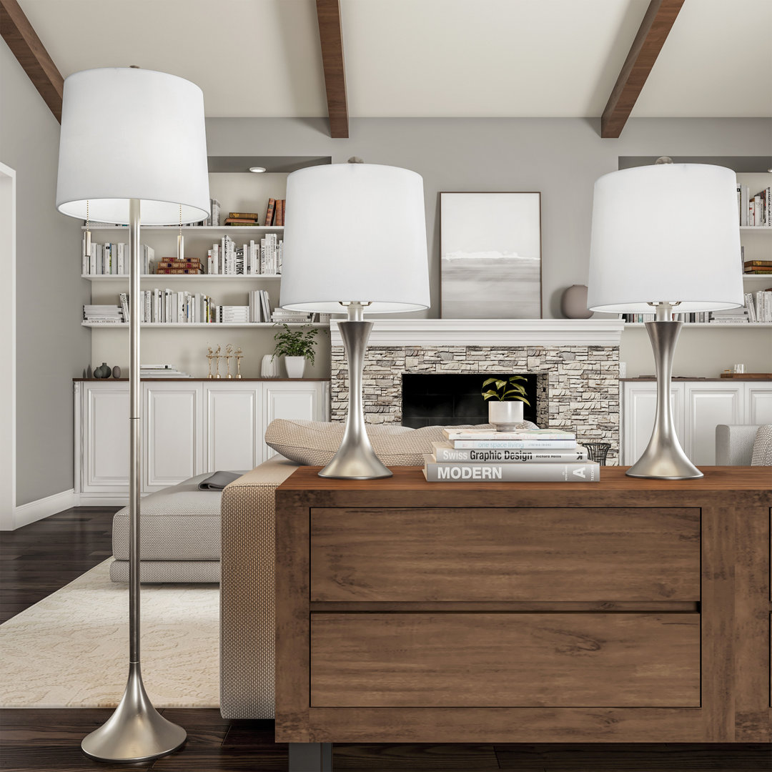 Feickert Table and Floor Lamps - 3 Piece Modern Metal Lights for Living Room, Bedroom, or Entry with Flared Base and LED Bulbs Ebern Designs Shade 