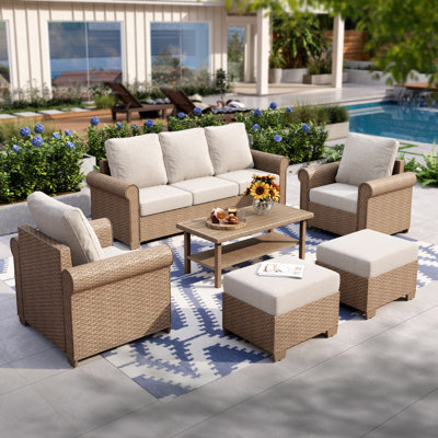 Rattan 5 - Person Seating Group with Cushions