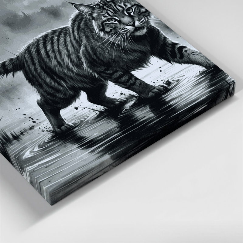 «Big Cats Fishing Cat», art mural sur toile noire, H 8 po x l 8 po