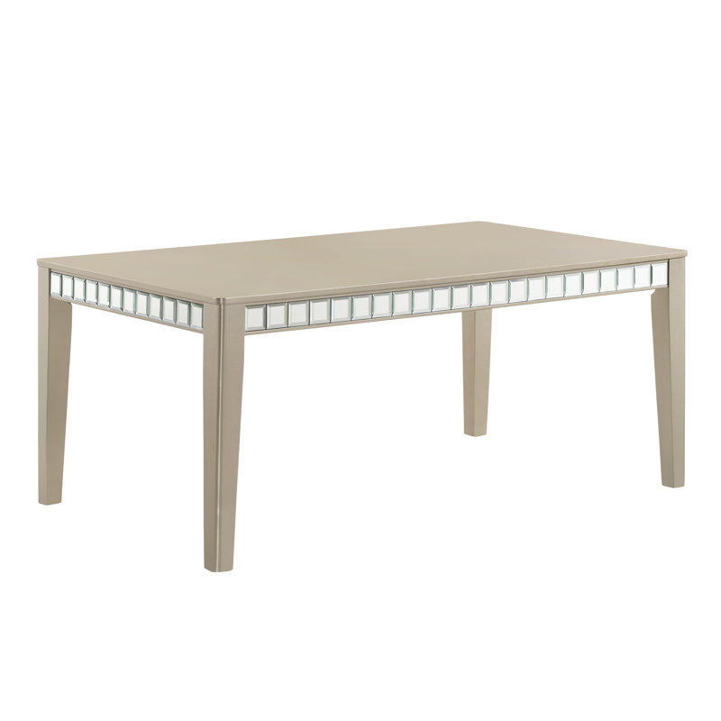 Red Barrel Studio® Set For 6 Mirror Trim Rectangular Dining Table With Luxurious Button Chair In Champagne