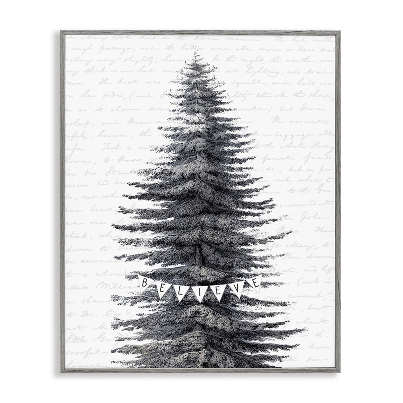 «Snow Covered Christmas Tree Believe», impression, H 14 po x l 11 po, Estampe numérique Farmhouse