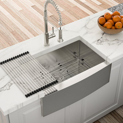 Évier de cuisine en acier inoxydable T304 de calibre 16, 61 x 53 x 25 cm (24 x 21 x 10 pouces), avec tablier avant, guide d'eau en forme de X pour un drainage facile, angles R10, revêtement résistant aux intempéries, tapis de 3 mm, grille à vaisselle incluse.